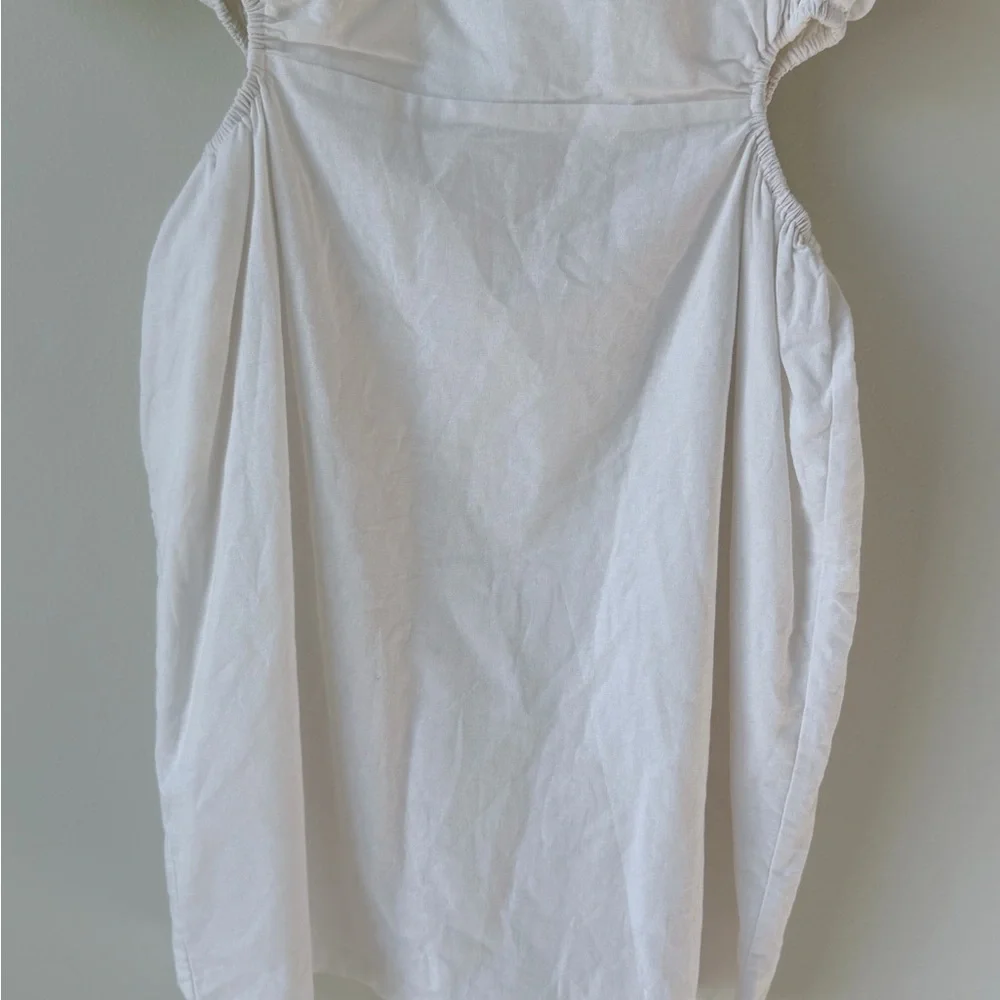 Altar'd State Size Medium White Puff Sleeve Cutout Mini Dress Linen Blend Lined